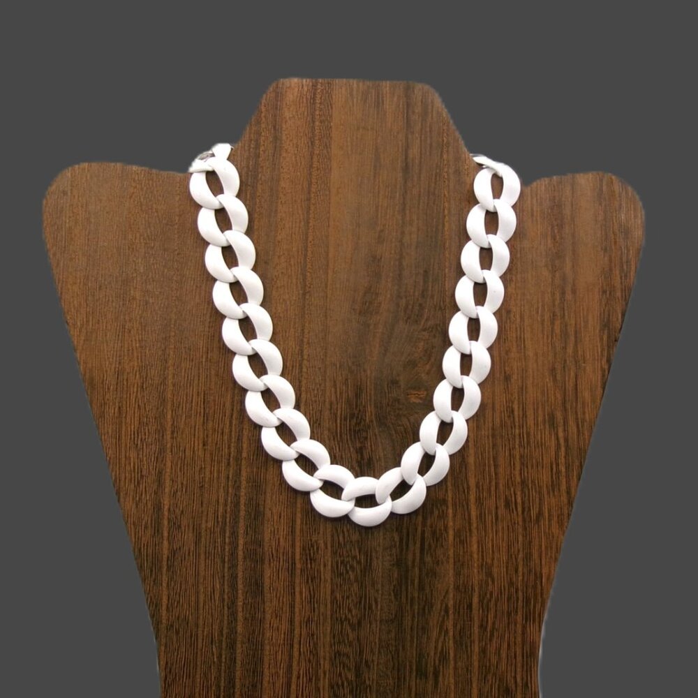 Vintage Early Napier White Metal Enamel Necklace, Curb Link